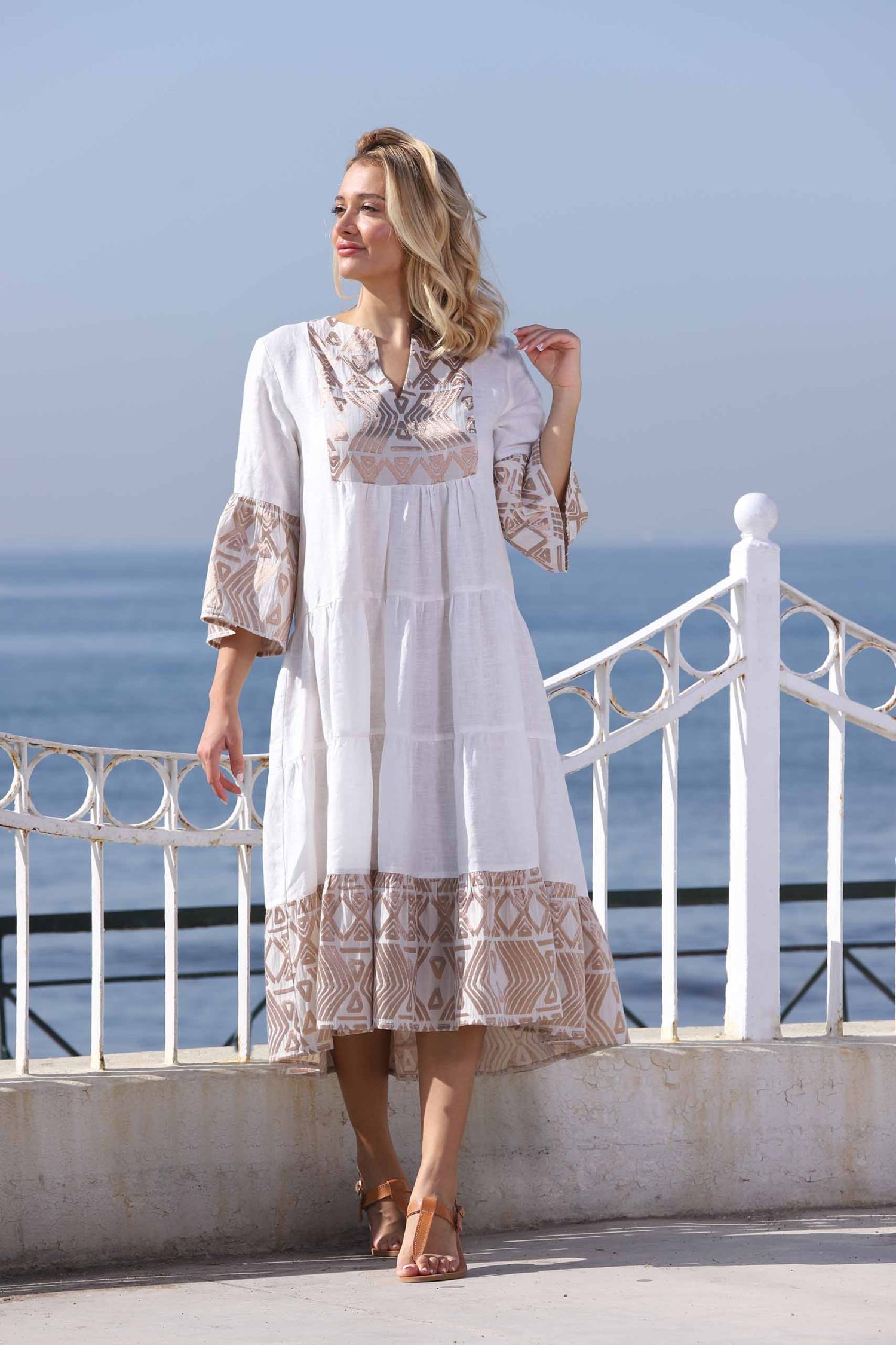 LINEN BOHO MIDI DRESS