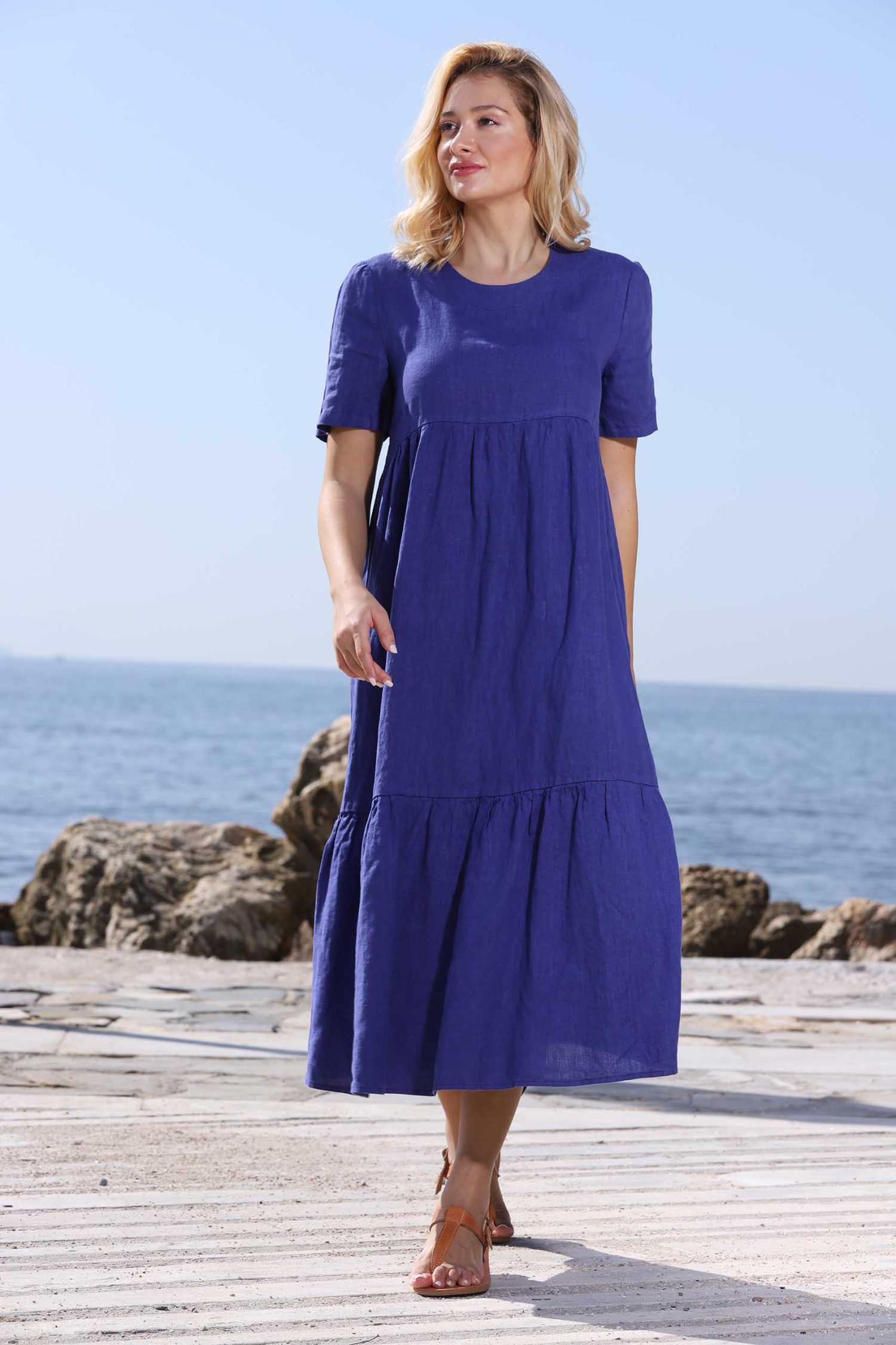 ROYAL BLUE LINEN LONG DRESS