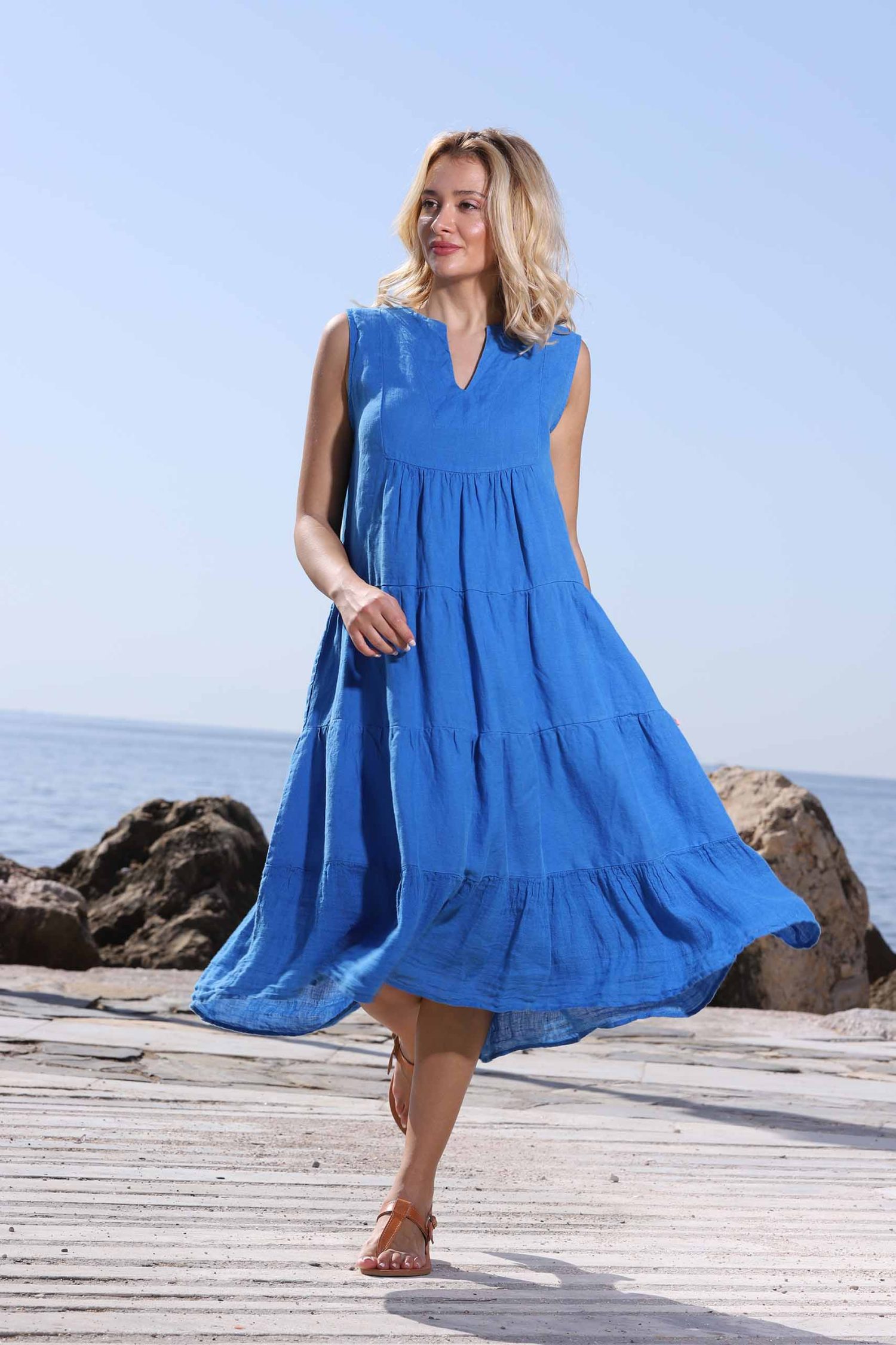 ELECTRIC BLUE LINEN DRESS